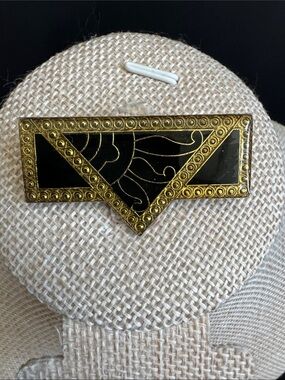 VTG Pierre Bex Art Deco Style Brooch Pin - Geometric Black and Gold